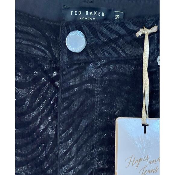 Ted Baker London Dehbra Zebra Printed Skinny Jeans Black Velvet 28 x 28 NEW - Picture 3 of 12